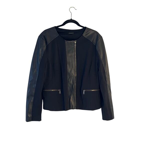 Ann Taylor Factory Jackets & Blazers - Ann Taylor Black Faux Leather Trim Jacket Woman’s Size XL Moto Edgy Casual